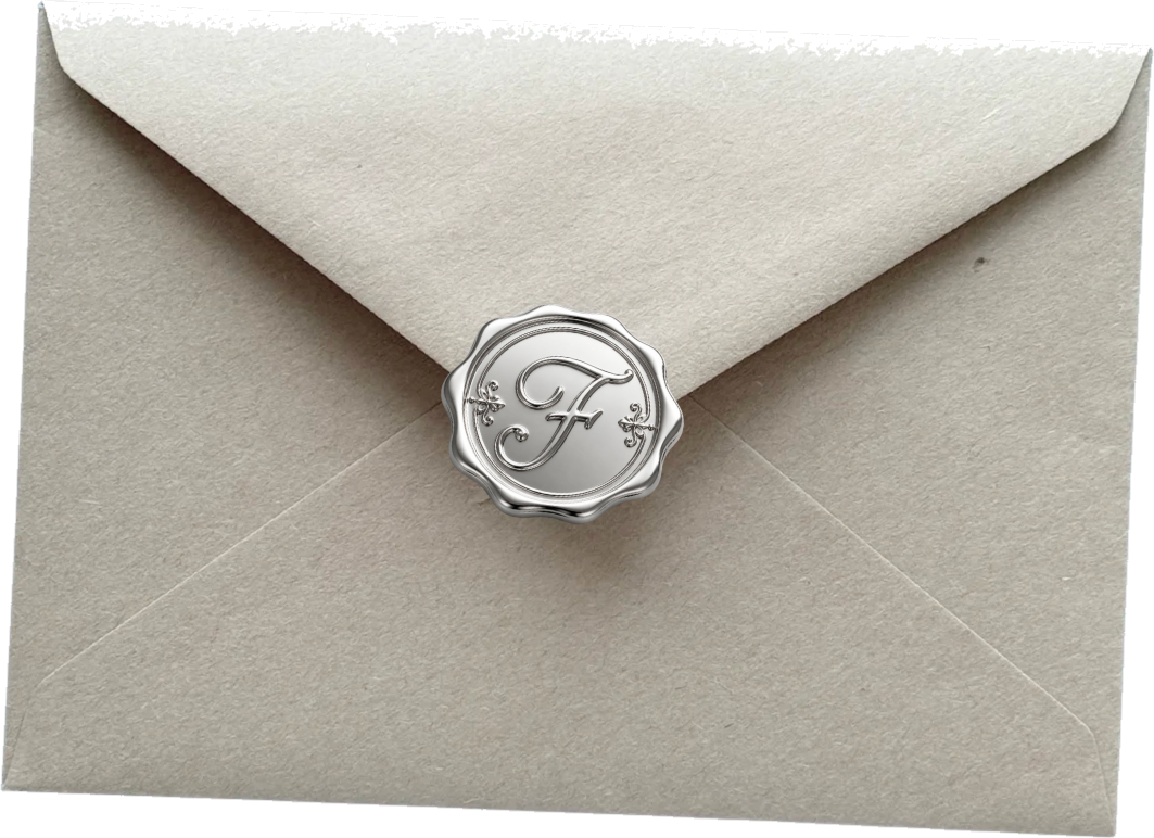 Envelope sealed with a silver F wax seal